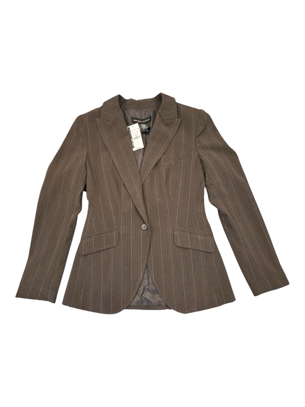 New York & Company Brown Pinstripe Lined Button Blazer Jacket Long Sleeve 4
